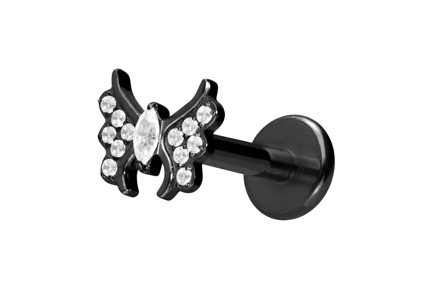 Titan Labret Piercing mit Push Fit KRISTALLSCHMETTERLING